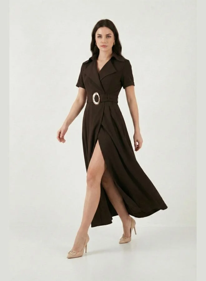 ليلا Lela Regular Fit Wrap Collar Buckle Belt Detail Dress Women's Dress 6922332